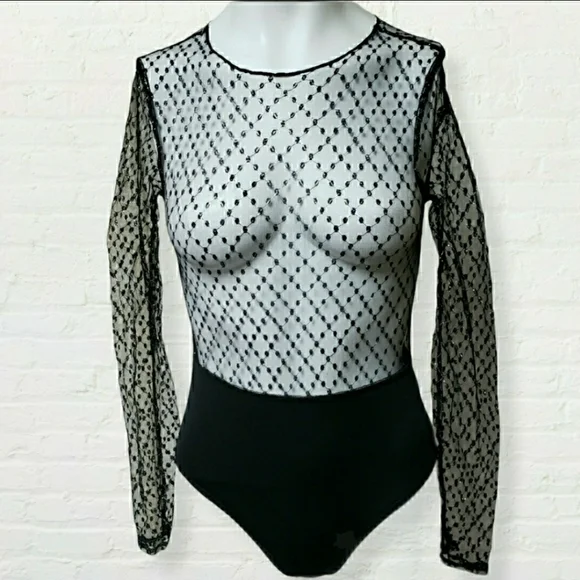 Nasty Gal NWT black mesh metallic bodysuit size 0 - Picture 12 of 13